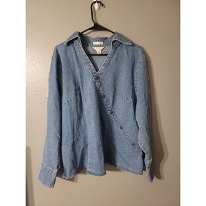 CJ Banks Blue Denim Pullover Shirt Size X 14W Audrey Hepburn READ